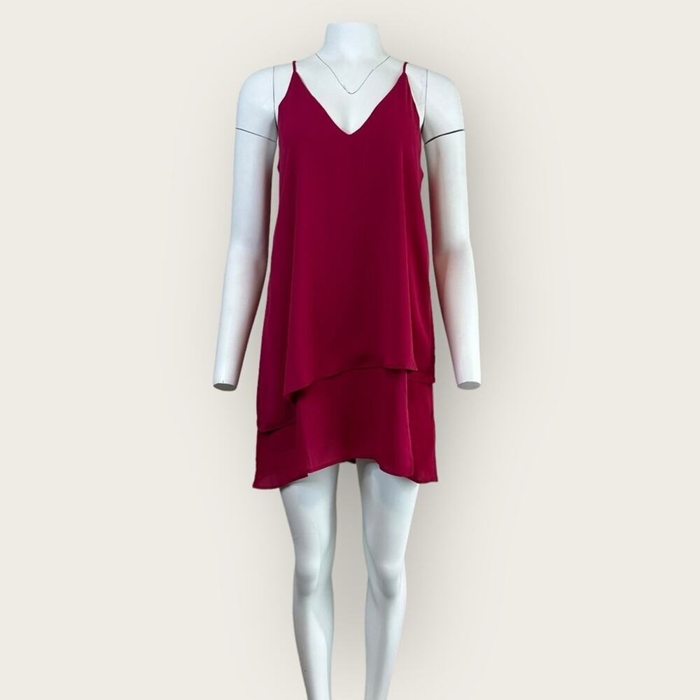 NWT | Krisa | V-Neck Layered Sleeveless Chiffon Mini Dress | Pink | Small